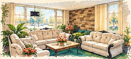 Illustrated Canadiana Motel lobby